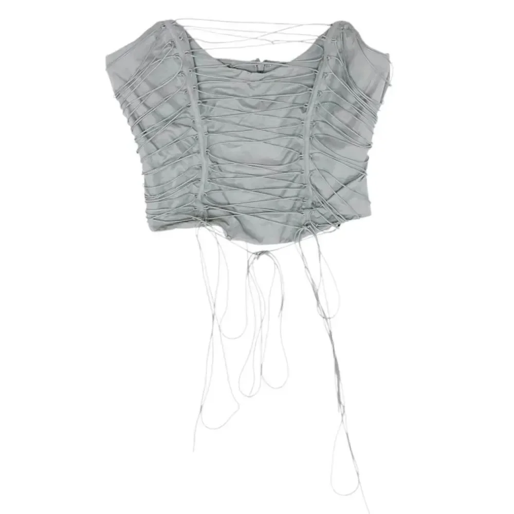 HOUSE OF CB Mirabelle Lace-Up Cotton-Blend Corset Top in ‘Smoke’